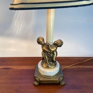 Vintage Neoclassical Cherub Table Lamp with Brass and Marble Base