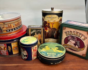 Various Collectible Snack-Themed Metal Tins