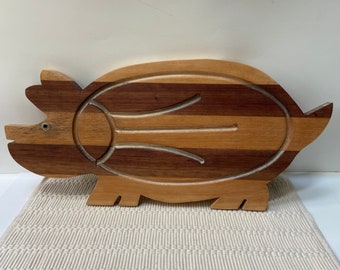 Two Tone Wooden Pig Charcuterie Cutting Board