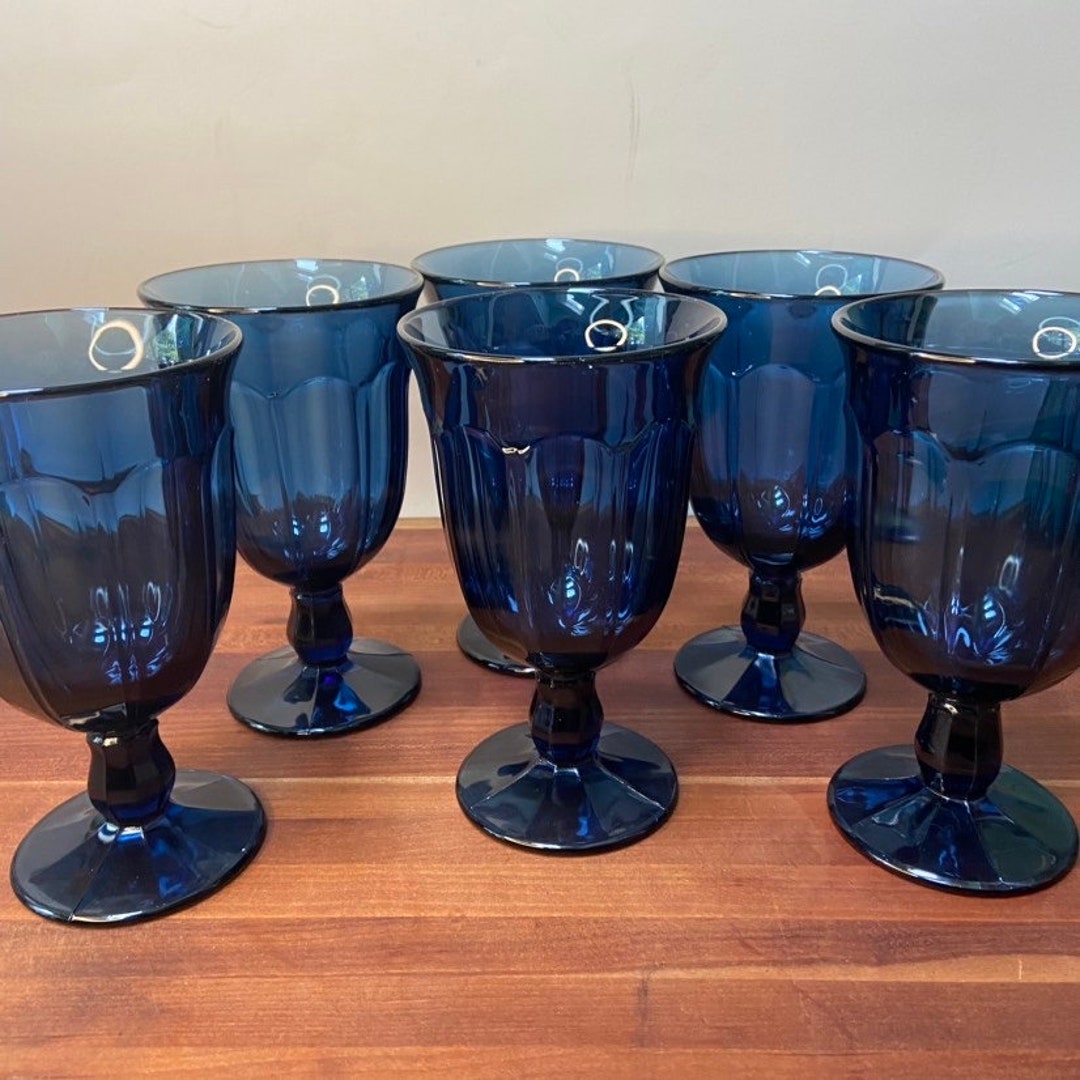 Set of 6 Noritake Provincial Colonial Blue Large Glass Footed Etsy