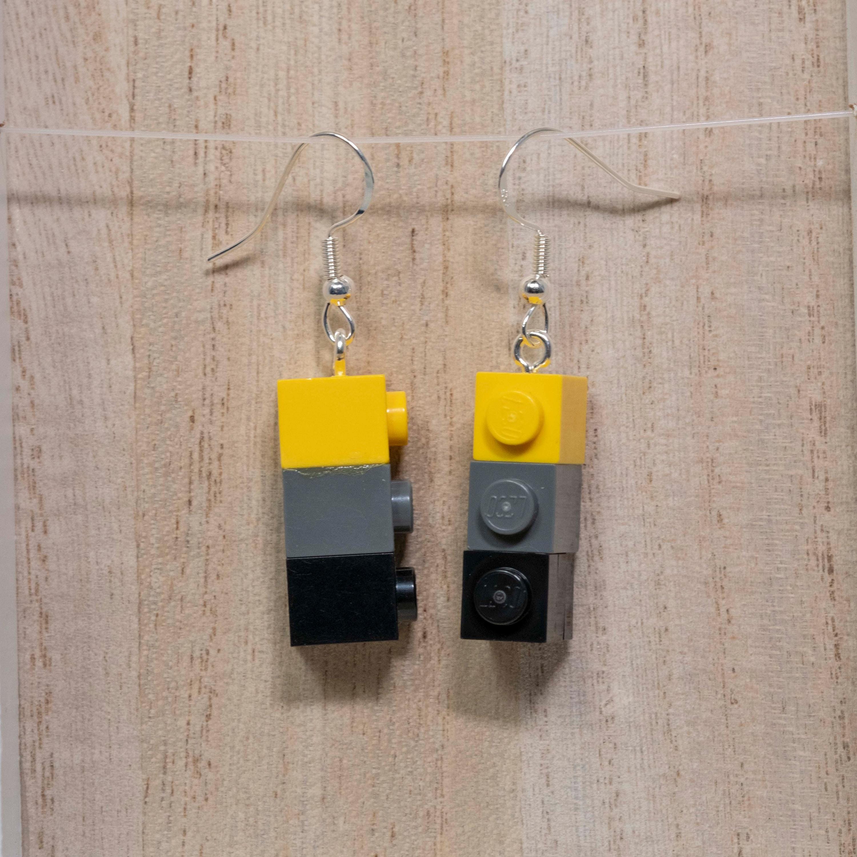 Handmade LEGO Color Block Earrings, Silver Plated Finishes, Nickel Free, 100% Authentic LEGO