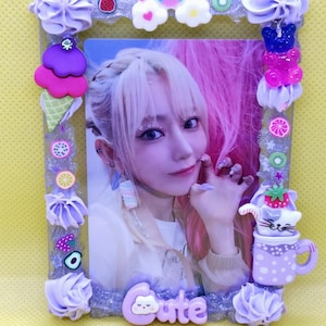 Handmade Kpop Photocard Toploader - Sweet Decoden Cream Glue & Glitter Frame - Unique Photo Card Sleeve