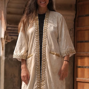 White Velvet Kimono Robe, Reversible Boho Robe, Bridal Robe or gown, White Party Outfit , Goddess Robe