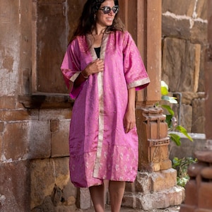 Pink Silk Kimono, Womens and mens Kimono, Silk Kimono, Vintage Upcycled Clothing - Aphrodite
