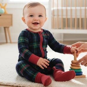 Christmas Bamboo Pajamas, Baby Toddler and Kids Christmas Bamboo onesie and pajamas, Family Christmas Pajamas, Plaid Holiday Pajamas