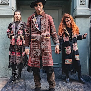 Brown Wool fur lined Coat, Kimono jacket, winter coat, statement jacket, burning man clothing, StandAwt #77