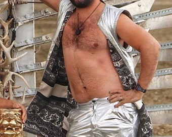 Reversible Silver Rave Kimono with pockets, Disco Kimono, Festival Cloak, Rave Cardigan, burning man outfit