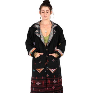Black Wool Fur lined Coat, winter kimono coat, burning man clothing, statement jacket, StandAwt #22