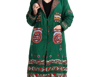 Green Fur lined coat, green kimono, burning man clothing womens, winter kimono coat Rare, #85