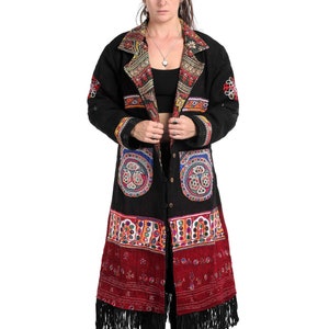 Black Wool  Fur lined Coat, winter kimono coat, burning man clothing, statement jacket, StandAwt #97