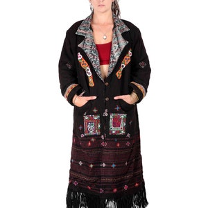 Black Wool Fur lined Coat, winter kimono coat, burning man clothing, statement jacket, StandAwt #7