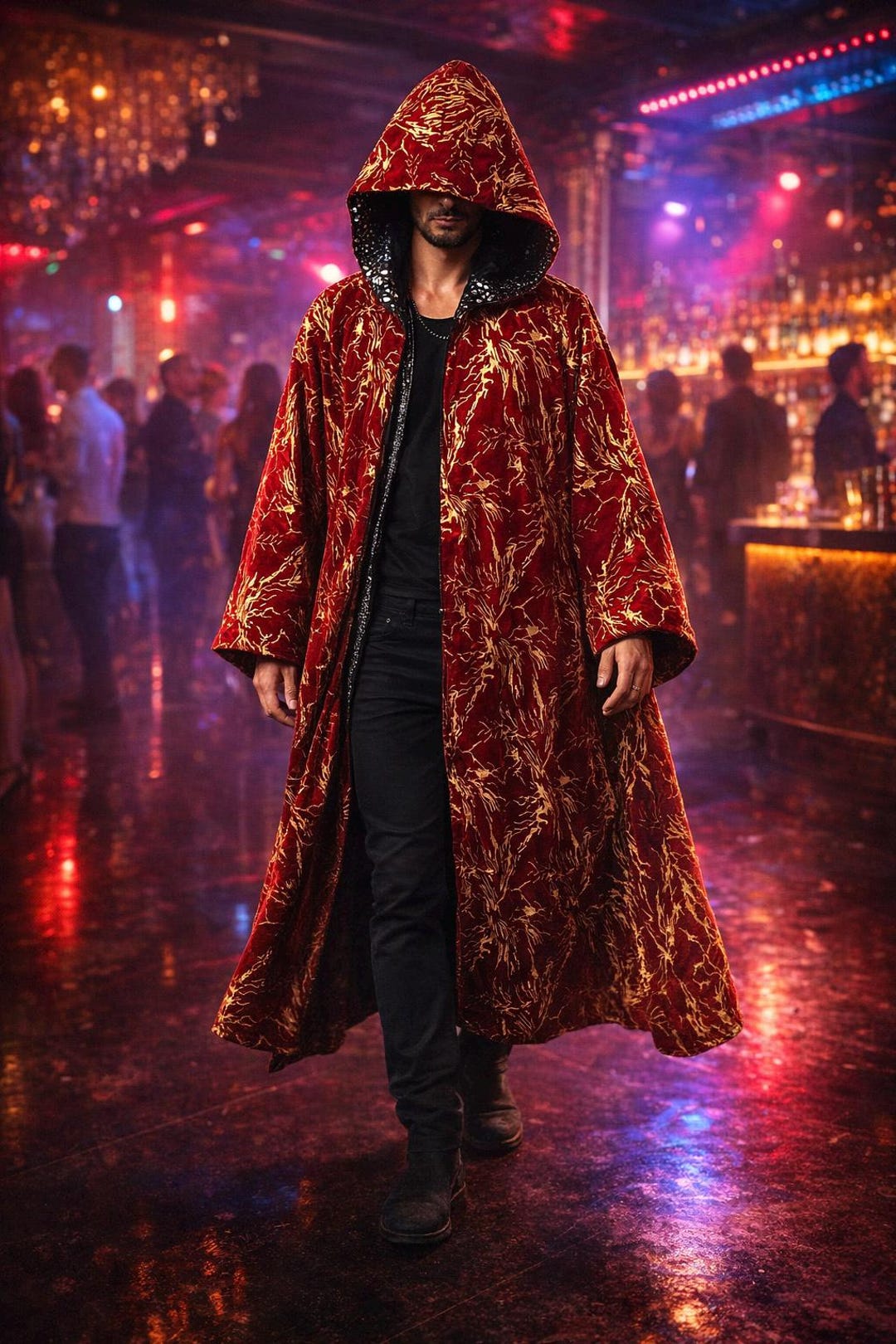 Reversible Wizard Robe With Hood and Sleeves, Red and Black Cloak ...