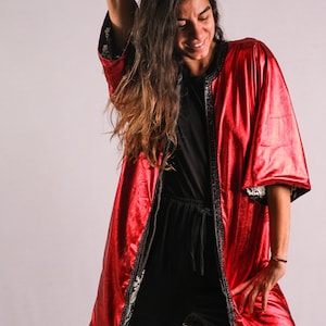 Reversible Red Rave Kimono with pockets, Festival Cloak, Rave Cardigan, burning man outfit
