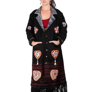 Black Wool Fur lined Coat, winter kimono coat, burning man clothing, statement jacket, StandAwt #5
