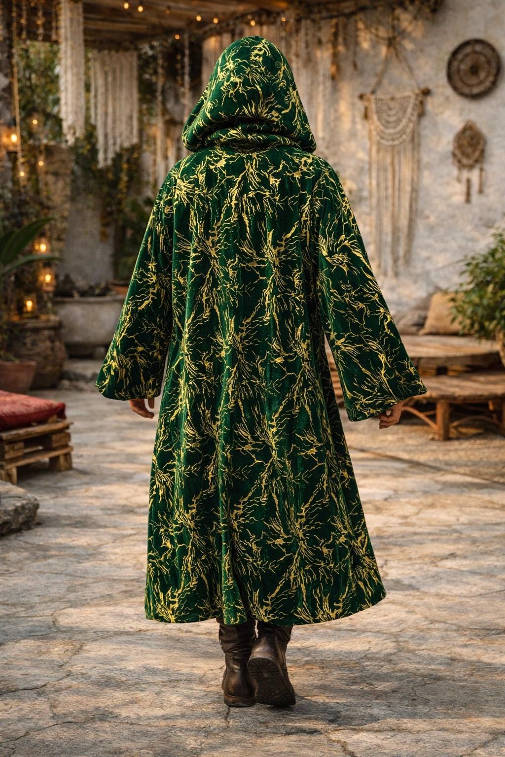 Traditional Wizard Robe Reversible Wizard Robe With Hood and Sleeves, Green and Gold Cloak ...