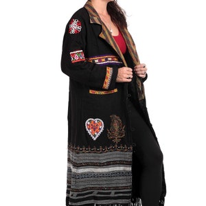 Black Wool Fur lined Coat, winter kimono coat, burning man clothing, statement jacket, StandAwt #84