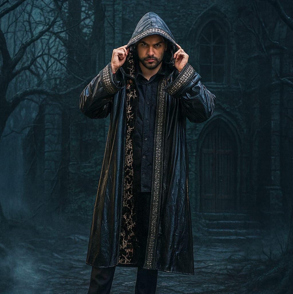 フラットラックス ジャケット Wizard Robe Jacket 2 Reversible Wizard Robe With Hood and Sleeves, Black and Gold Cloak