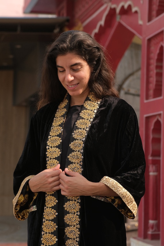 Wendbarer schwarzer Samt Kimono, Kimono Robe, Festival Robe