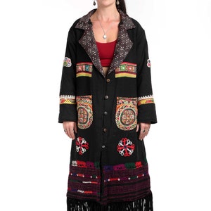 Black Wool Fur lined Coat, winter kimono coat, burning man clothing, statement jacket, StandAwt #81