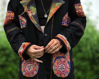 Merino Wool Fur lined Coat, winter kimono coat, burning man clothing, statement jacket, StandAwt #49