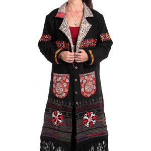 Black Wool  Fur lined Coat , winter kimono coat, burning man clothing, statement jacket, StandAwt #98