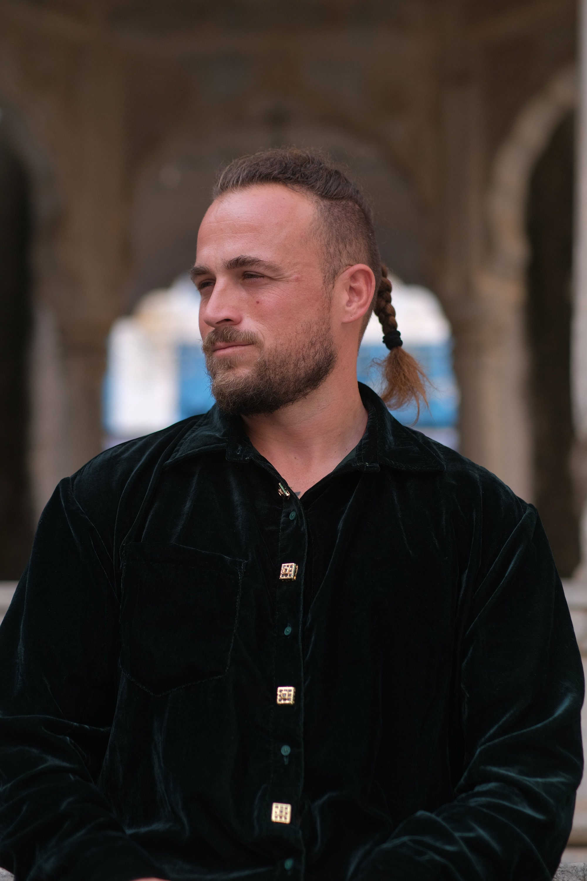 Dark Green Velvet Shirt with Luxury Buttons - Classic Shirt , Spring, Fall, Winter Shirt. Velvet Clothing for Men and Women
