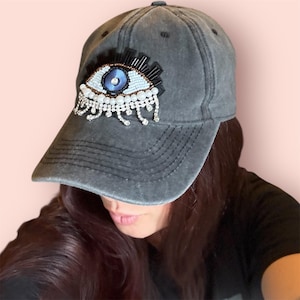 Chapeau mauvais œil, casquette Hamsa, chapeau pour amoureux des chiens, fumeuse fille, chapeau en détresse, chapeau personnalisé avec écusson, cadeau pour elle, cadeau pour lui