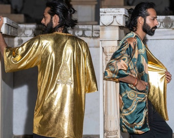 Sol Reversible Rave Kimono, gold kimono, burning man outfit