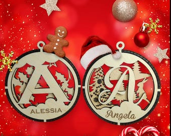 Decorazione Natalizia personalizzabile Palline lettere per albero di Natale 3d file download digitale in svg e altri formati. Taglio laser