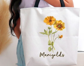 Marigold Floral Large Tote Bag: Summer Beach Shopping