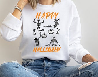 Yoga Skeletons Sweatshirt - Funny Skeletal Yoga Illustration - Humorous Yoga Pose Pullover - Skeletons Doing Yoga - Halloween Yoga Apparel