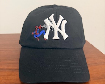 Spider-Man New York Yankees Hat – Embroidered NY Baseball Cap – Black Superhero Dad Hat – NYC Baseball Fan Gift