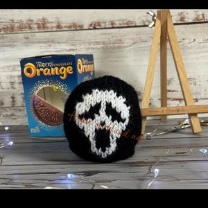 Ghost Mask Chocolate Orange Cover Knitting Pattern