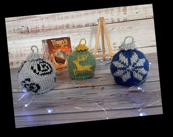 Christmas Baubles x3 Chocolate Orange Cover Knitting Patterns