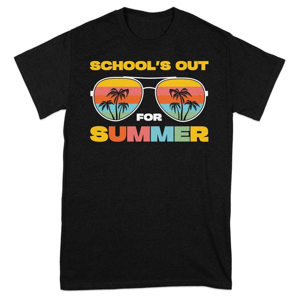 School's Out For Summer T-Shirt, Beach Palms Sunset Graphic Tee, Unisex Casual Summer Shirt