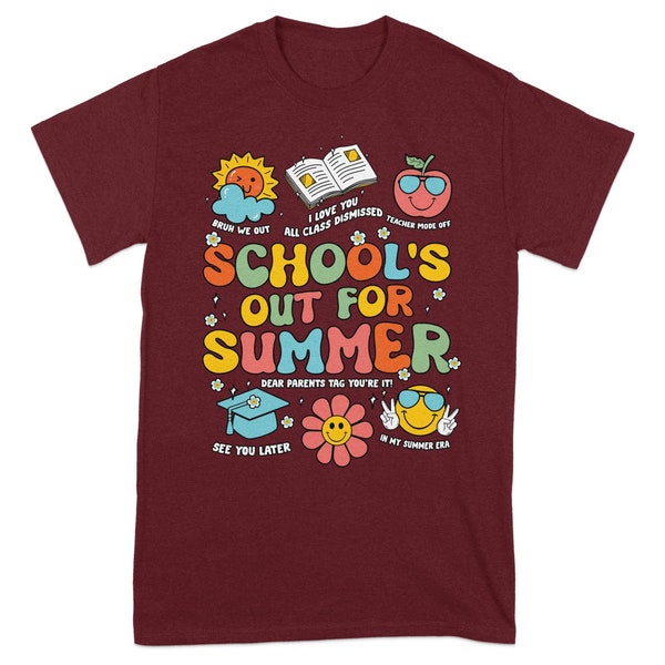 Colorful Summer Vacation T-Shirt, Fun School's Out Graphic Tee, Teacher Summer Break Top