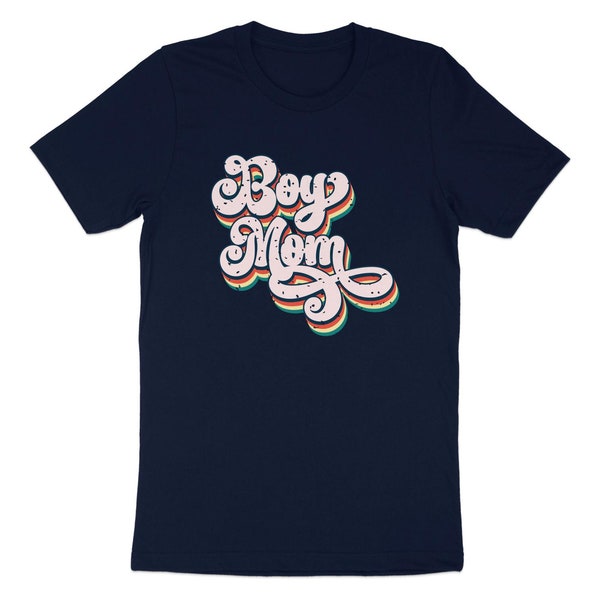 Boy Mom T-Shirt, Colorful Retro Style Mom Life Casual Wear Top, Gift for Mothers