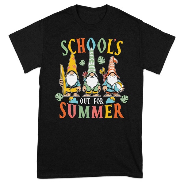 School's Out Summer Gnome T-Shirt, Colorful Beach Gnomes Tee, Unisex Kids and Adults Casual Wear