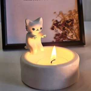 Kitten Candle Holder Sets Of 2 Concrete Cute Cat Tea Light Holder Cat Design Tealight Decor Warmin Paws Unique  Gift for Cat Lover