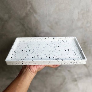 Rectangle Terrazzo Tray Decorative Serving Tray Large Concrete Serving Dish cement decor Black and white for keys candle and jewelry display