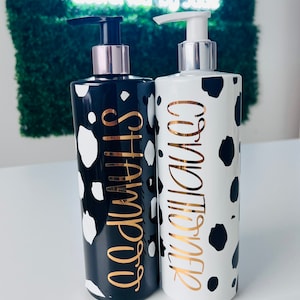 Shampoo & Conditioner Pump Dispenser, Dalmatian Inspired/Shampoo Bottles/ Personalised/Dog Spot/Soap Dispenser/Refillable Shampoo/
