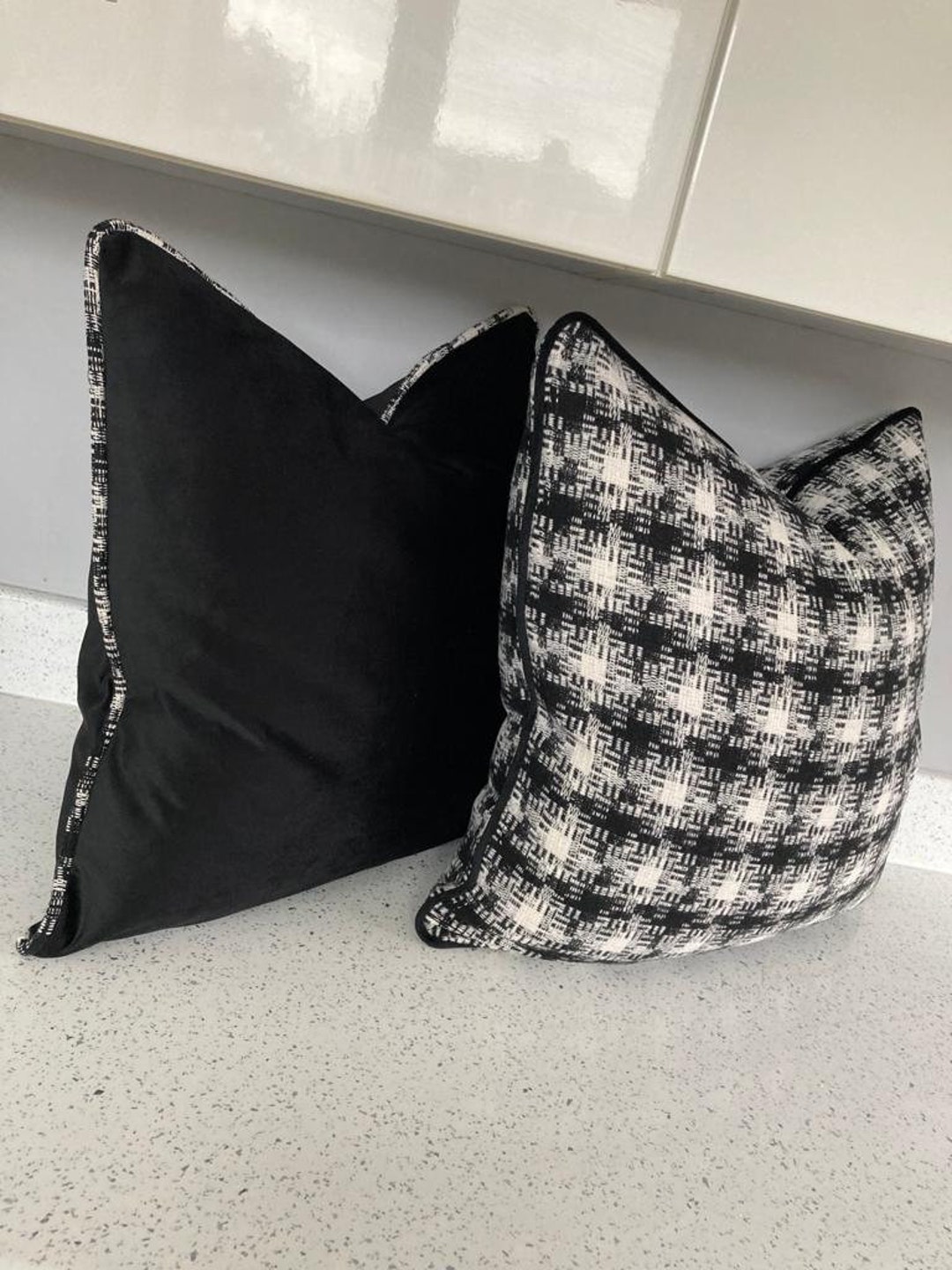 Luxury Handmade Black Velvet Cushion Cover With Checked Piping Etsy