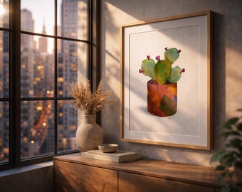 Modern Watercolor Cactus Print, Minimal Botanical Wall Art, Boho Plant Illustration, Neutral Home Decor