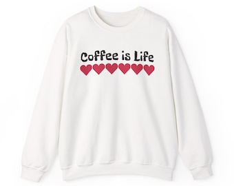 Sudadera de cuello redondo "El café es vida", temática de corazón, regalo para amantes del café