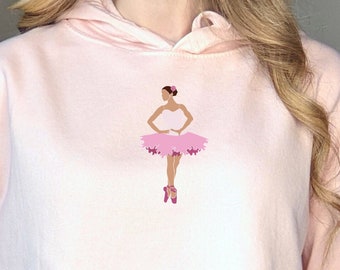 Ballet Hoodie, Ballet Design Crop Hoodie, Gift for Dancer, Pink Peony Ballerina Design, Ballet Warmup, Gift for Dance Teacher