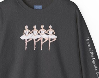 Personalized Sleeve Print Little Swans Unisex Heavy Blend™ Crewneck Sweatshirt, Ballerina Sweater, Ballet Teacher Sweater, Ballet Warmup