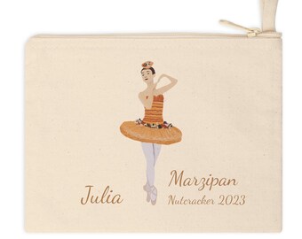 Personalized Marzipan, Mirliton Nutcracker Ballet Cotton Zipper Pouch, Dance of the Reed Flutes, Ballet Hair Accessory Pouch,