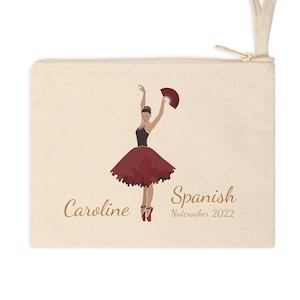 Personalized Spanish / Chocolate Nutcracker Ballet Cotton Zipper Pouch, Ballet Hair Accessory Pouch,  Makeup Pouch, Sewing Kit Pouch