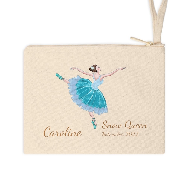 Personalized  Snow Queen, Nutcracker Snow or Dew Drop Ballet Cotton Zipper Pouch, Ballet Hair Accessory Pouch,  Makeup Pouch