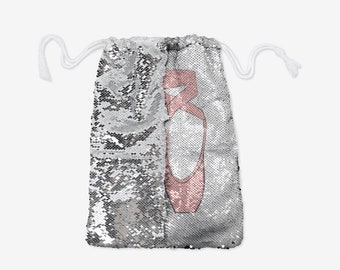 Personalized Pointe Shoe Bag, Ballerina string bag, Ballet gift for girls, Sequin Reversible Design,  ballet Gift for women, Sequin bag